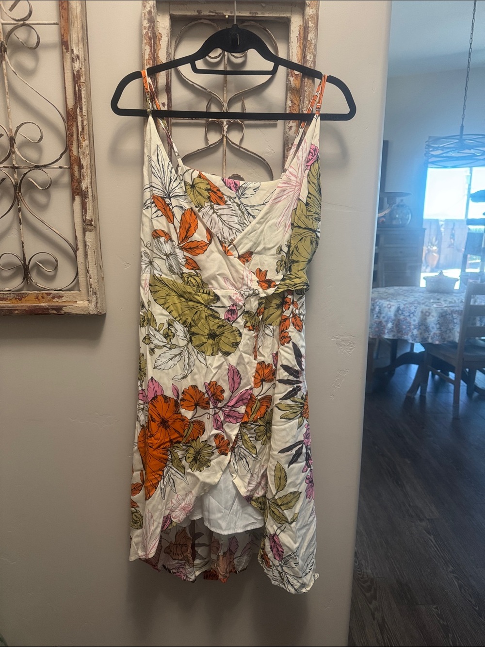 Cupshe White Floral High-Low Wrap Sundress with Orange, Green & Pink